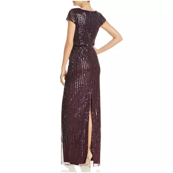Adrianna papell beaded sequin slit gown dress - Picture 2 of 8